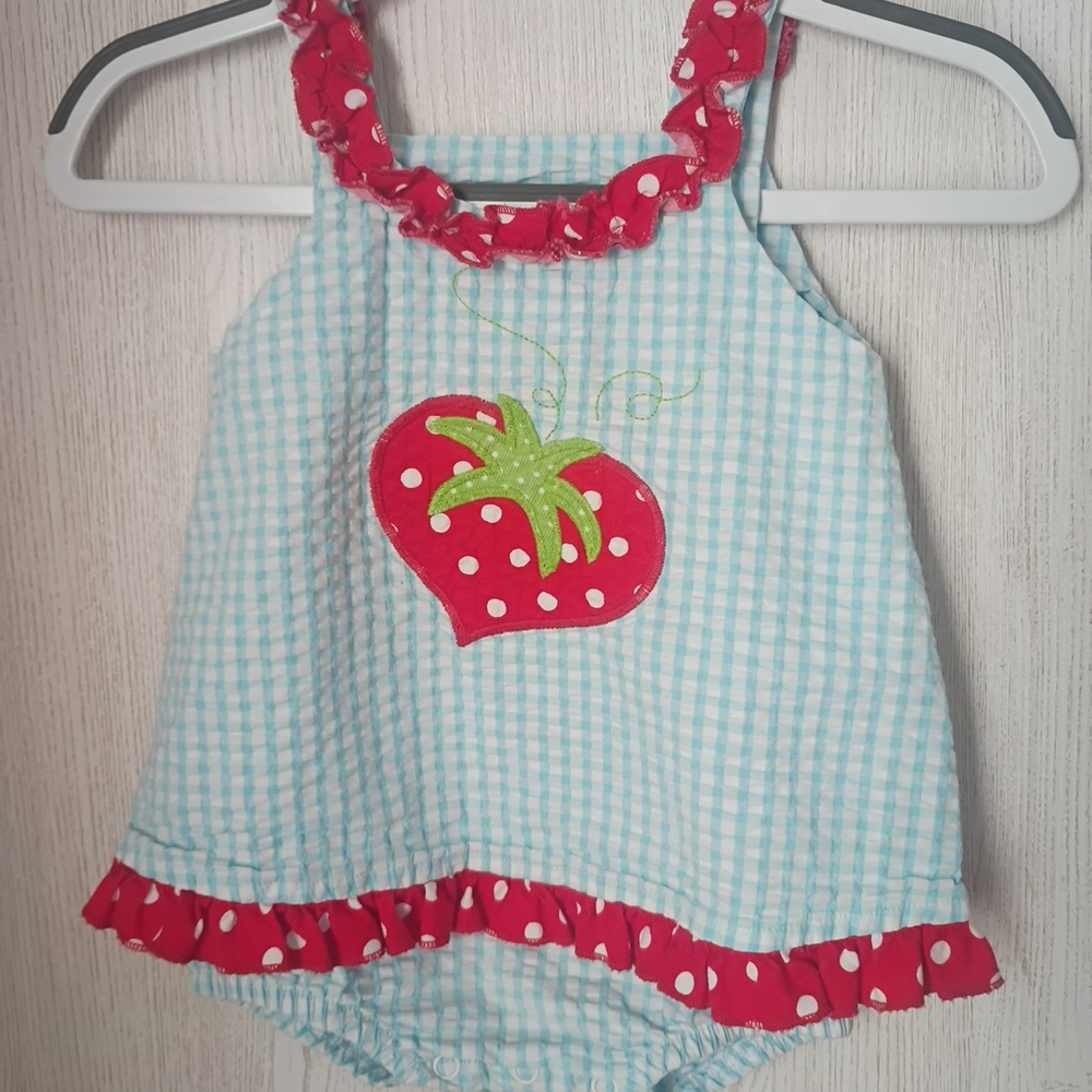 Cute Gingham Baby Romper with Strawberry